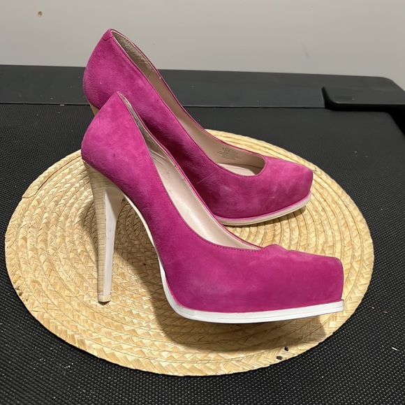 BCBGeneration Hi Barbie Pink Leather Suede Platform Pump Heel Size 8.5 - Picture 3 of 15